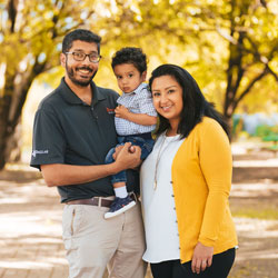 Dr. Shashank Sirsi (left), with his wife, Dr. Priya Joshi, and their son, J.D.
